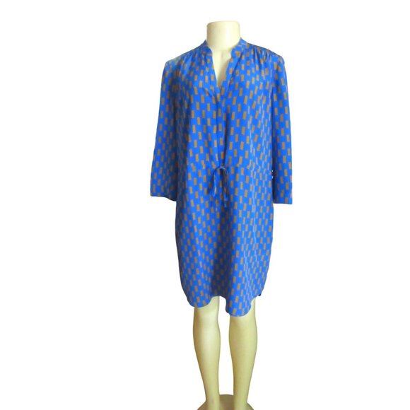 Diane Von Furstenberg Blue/Brown Silk Dress W/ Tie Size 12 - Picture 1 of 9
